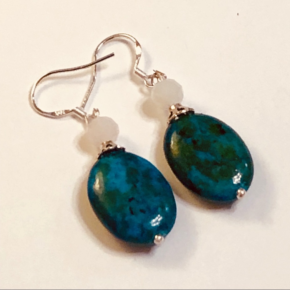 NATURAL CRYSTALS Healing Striped Onyx Druzy Necklace & Chrysocolla Earrings - Picture 7 of 8